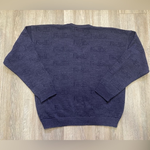 Vintage FedEx Stan Herman allover logo print Sweater Cardigan Embroidered large - Picture 5 of 7